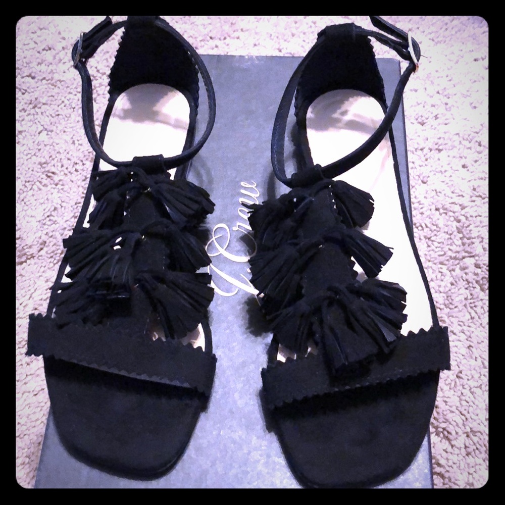 J Crew Suede Tassel Sandals, Size 6